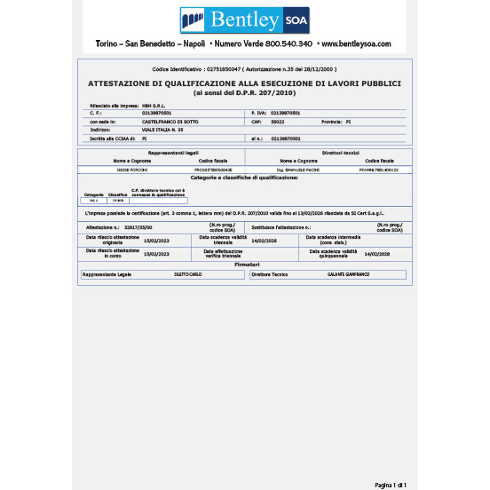 HBH - Attestazione SOA Categoria OG1 Classifica III bis